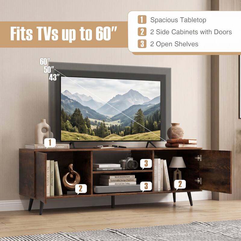 Fits TVs up to 60"

1. Spacious Tabletop
2. 2 Side Cabinets with Doors
3. 2 Open Shelves

60" 50" 43"

Modern Function the Art of Simplicity Natural Design

PHOCOL World Architecture | Sustainable Design Practices Abstract Art Today