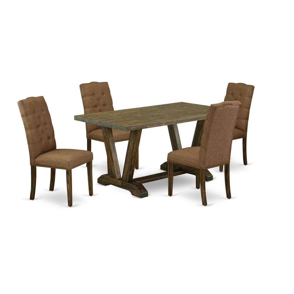 Left. East West Furniture - East West Furniture 5-Pc rectangular Dinette Set Included 4 kitchen parson chairs Upholstered Seat and High Button - Multi-Color.