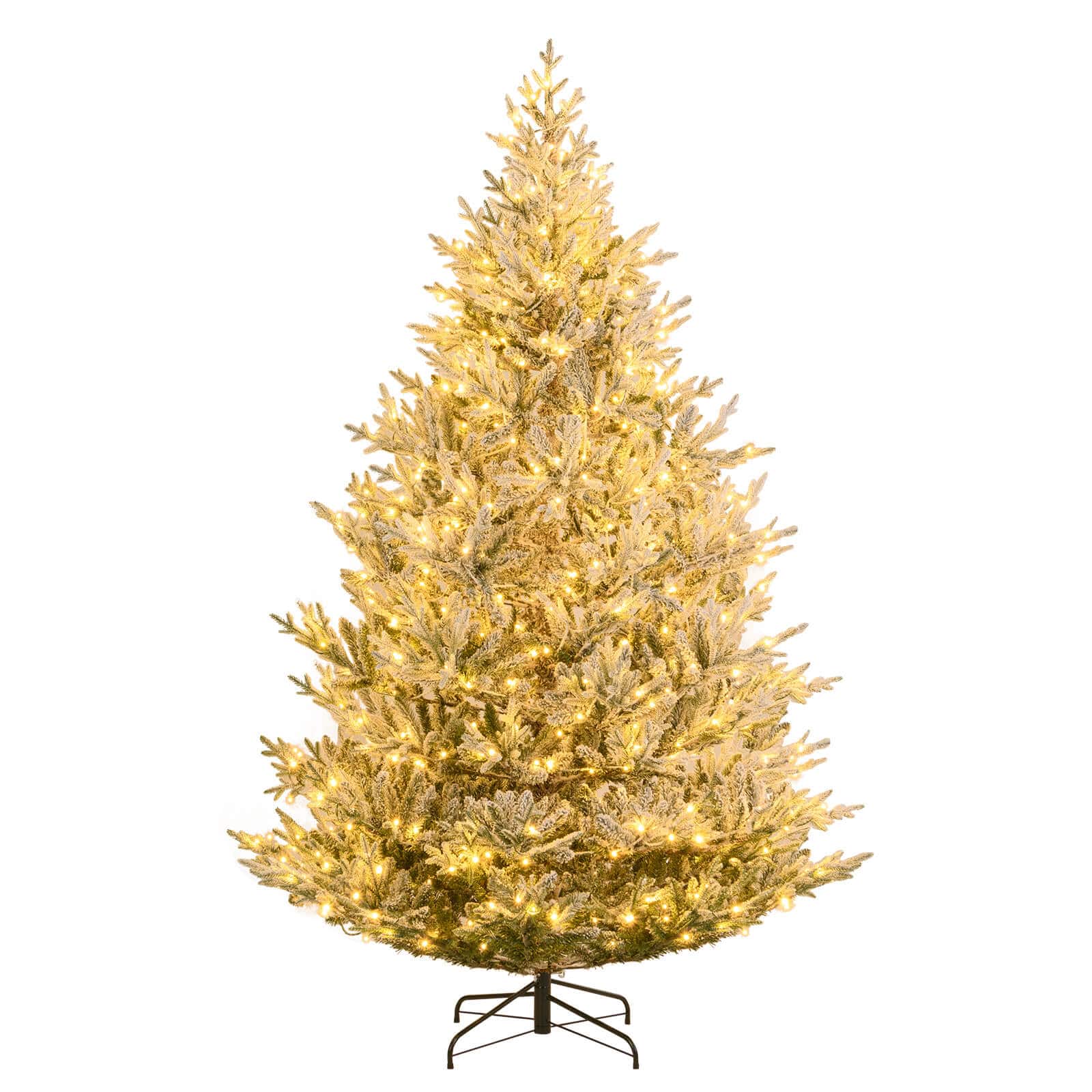 Costway - 8 FT Artificial Christmas Tree with 1470 Flocked Branch Tips, 580 Warm White LED Lights - White,Green
