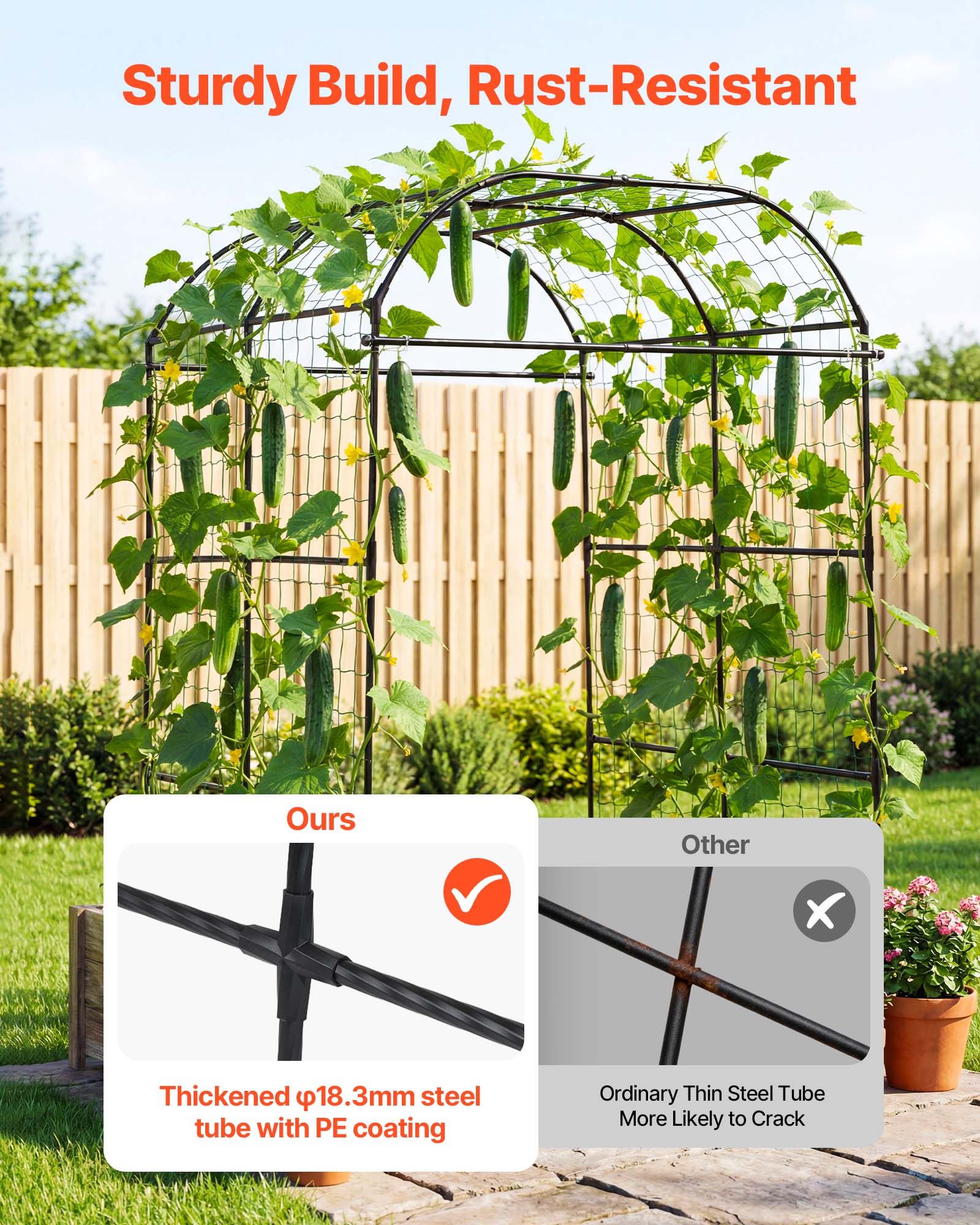 Sturdy Build, Rust-Resistant

Ours:
Thickened φ18.3mm steel tube with PE coating

Other:
Ordinary Thin Steel Tube More Likely to Crack