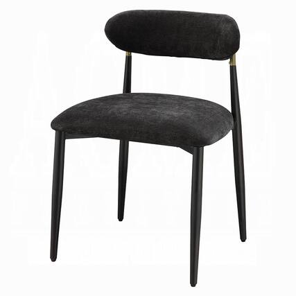 Front. Manhattan Lane - Vonn Side Dining Chair Set of 2, Black Chenille, Curved, Metal Legs - Black, Gold.