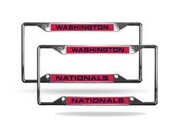 Rico Industries - Washington Baseball Nationals (Set of 2) All Corner EZ View Chrome Metal Laser Cut License Plate Frames - Multi