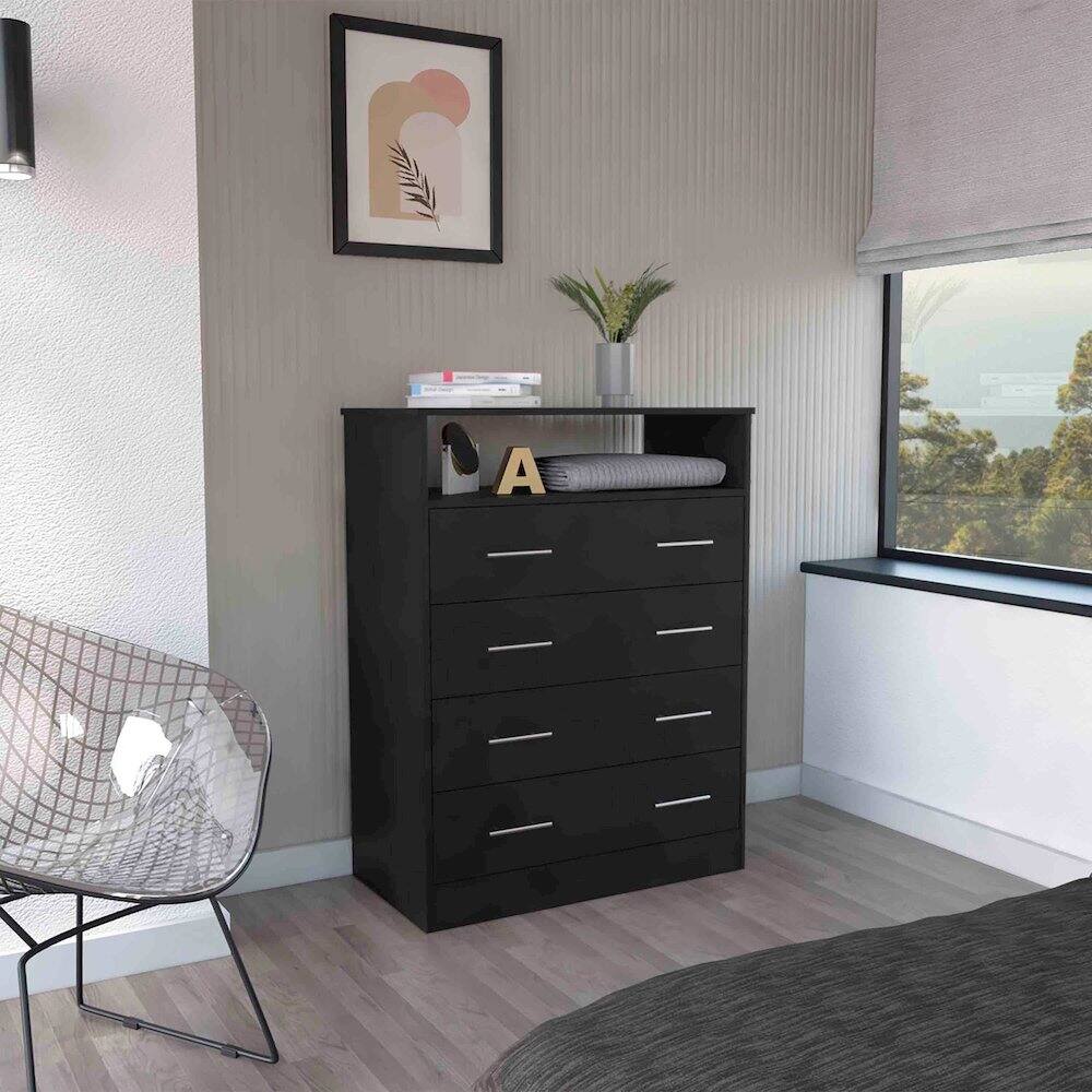 Alt View 2. TuHome - Peru Four Drawer Dresser Black MDF - White.