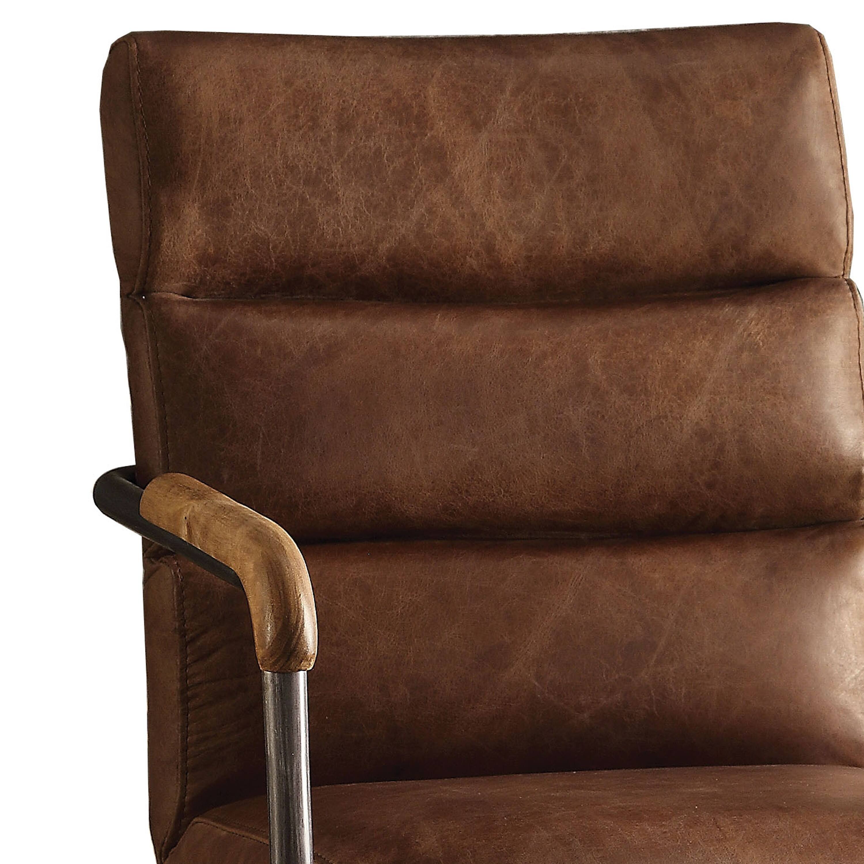 Alt View 1. Manhattan Lane - Metal & Top Grain Leather Executive Office Chair - Brown.