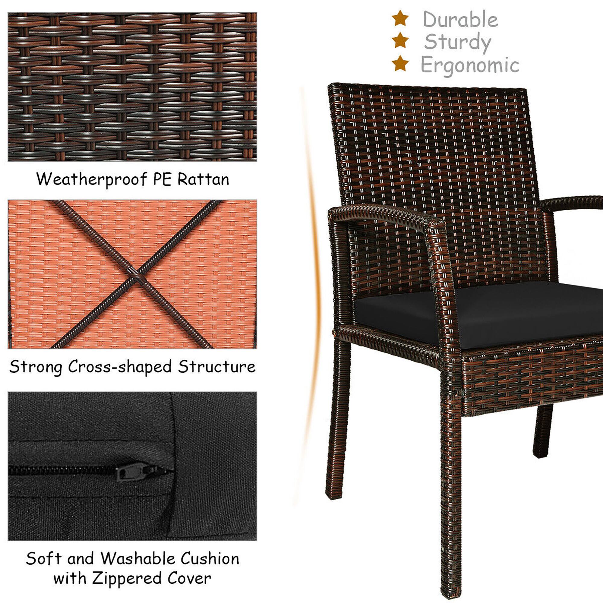 - Durable
- Sturdy
- Ergonomic

Weatherproof PE Rattan

Strong Cross-shaped Structure

Soft and Washable Cushion with Zippered Cover