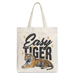 OrnamentallyYou - Tiger Retro Grunge Canvas Tote Bag, Vintage Gift Shopper With Wild Animal - Beige