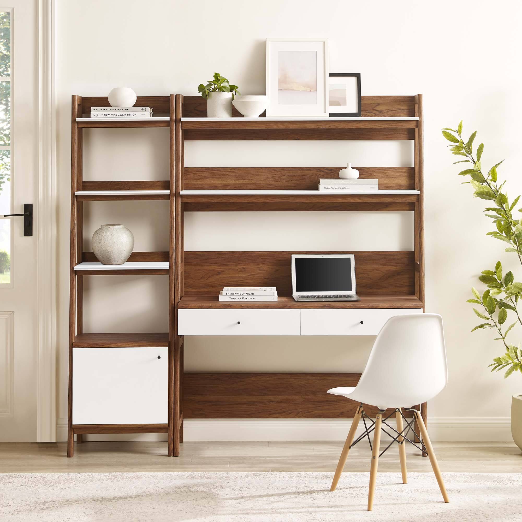 Left. Modway - Bixby 2-Piece Wood Office Desk and Bookshelf by Modway - Walnut White.
