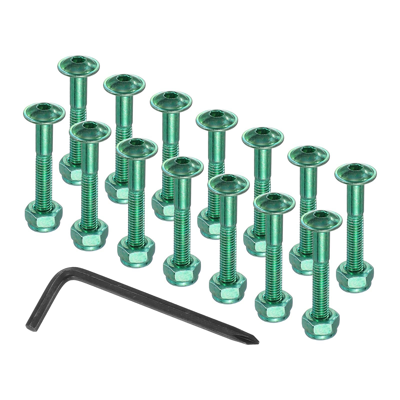 Unique Bargains - 21 mm/0.8" Skateboard Hardware Kit, 16pcs Mounting Screws Bolts Nuts Set with Hex Key for Cruiser - Green