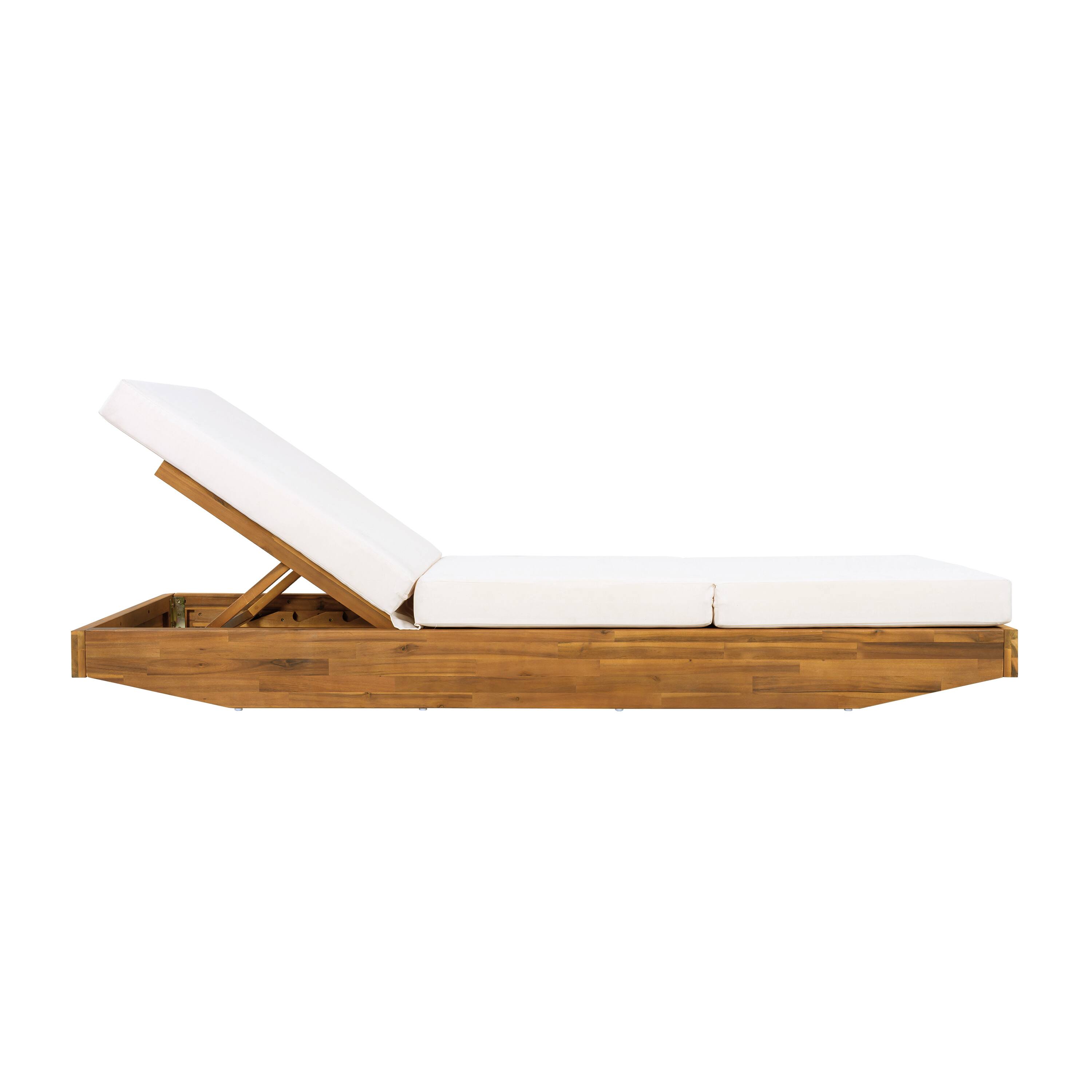 Back. Anysun - Enhanced Comfort with 3-Fold Cushion Design Wooden Chaise Lounge, Assembly Required - Cream.