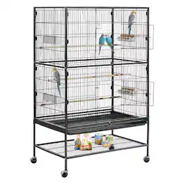 VEVOR - Bird Cage, 31.5 x 20.5 x 52 inch, Flat Top, Wrought Iron Bird Flight Cage with Perches, Slide-Out Tray and Plastic - Black