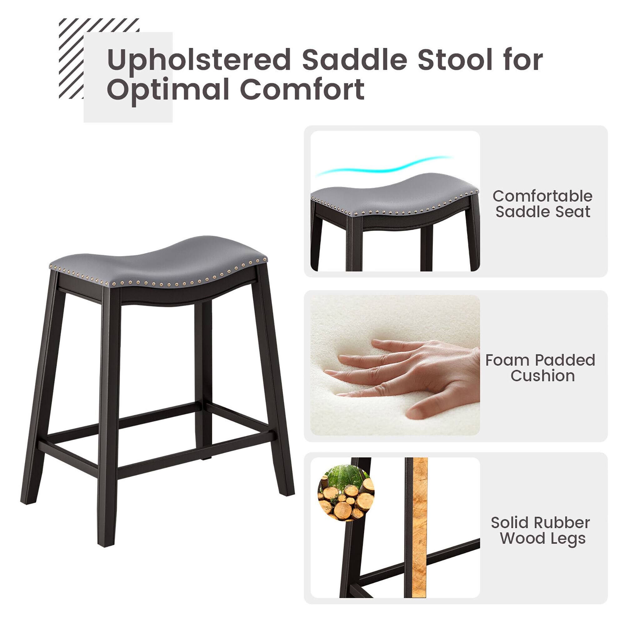Upholstered Saddle Stool for Optimal Comfort

- Comfortable Saddle Seat
- Foam Padded Cushion
- Solid Rubber Wood Legs