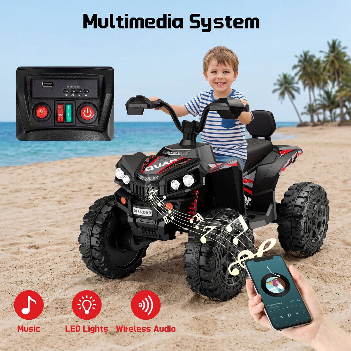 Multimedia System

- RET
- SLOW
- QUAD OFF-ROAD
- sport K

Shapes Sung

- Music
- LED Lights
- Wireless Audio
