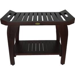 DecoTeak - Tranquility 30"L Teak Wood Shower Bench with Shelf and LiftAide Arms Finish - Extended Height - Woodland Brown
