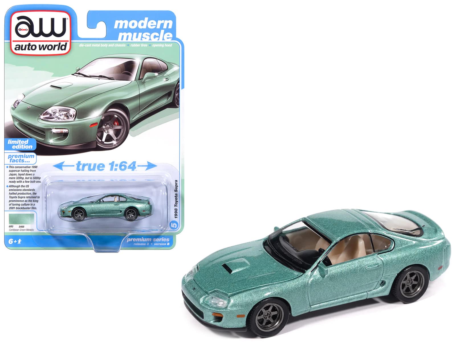 "Autoworld - 1998 Toyota Supra Caribbean Green Metallic ""Modern Muscle"" Series 1/64 Diecast Model Car by Auto World" price history on PriceWatchPro