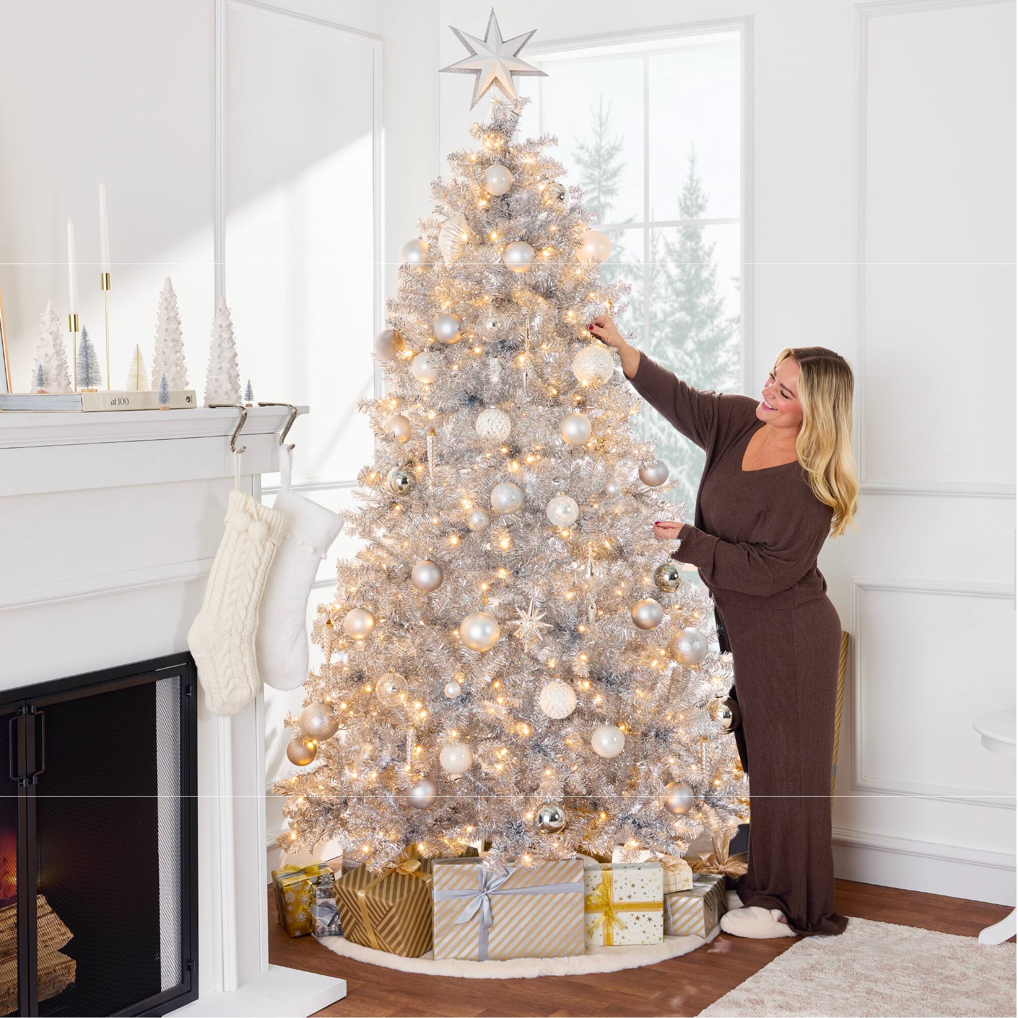 Alt View 3. Best Choice Products - Best Choice Products 9ft Artificial Tinsel Christmas Tree with Viral Twinkling Lights, Pre-Lit Pine, 900 Lights - Silver.