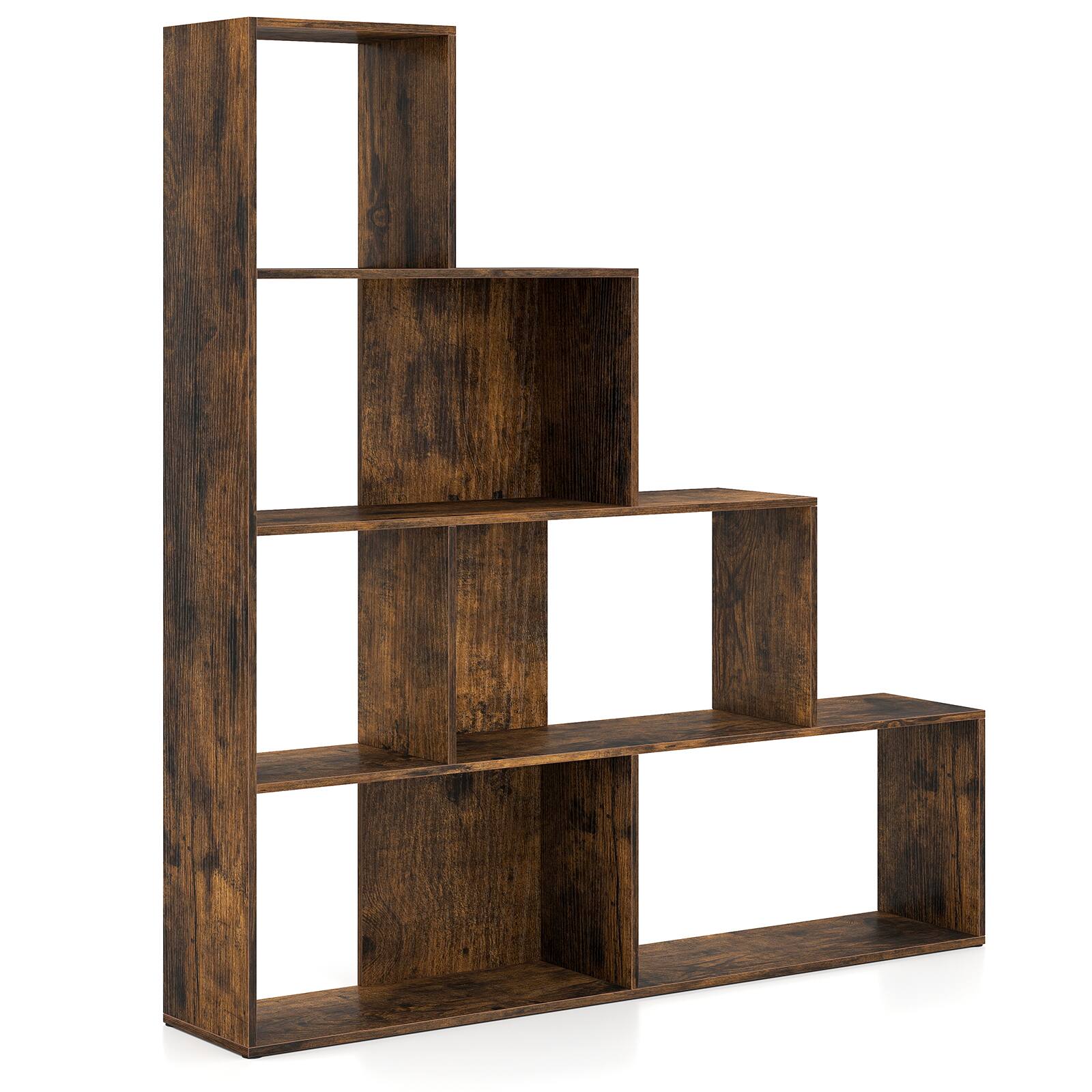 Alt View 9. Costway - Costway 4-Tier Stepped Bookshelf with 6 Cubes, 64" Tall Organizer with Anti-Tipping Kits - Rustic Brown.