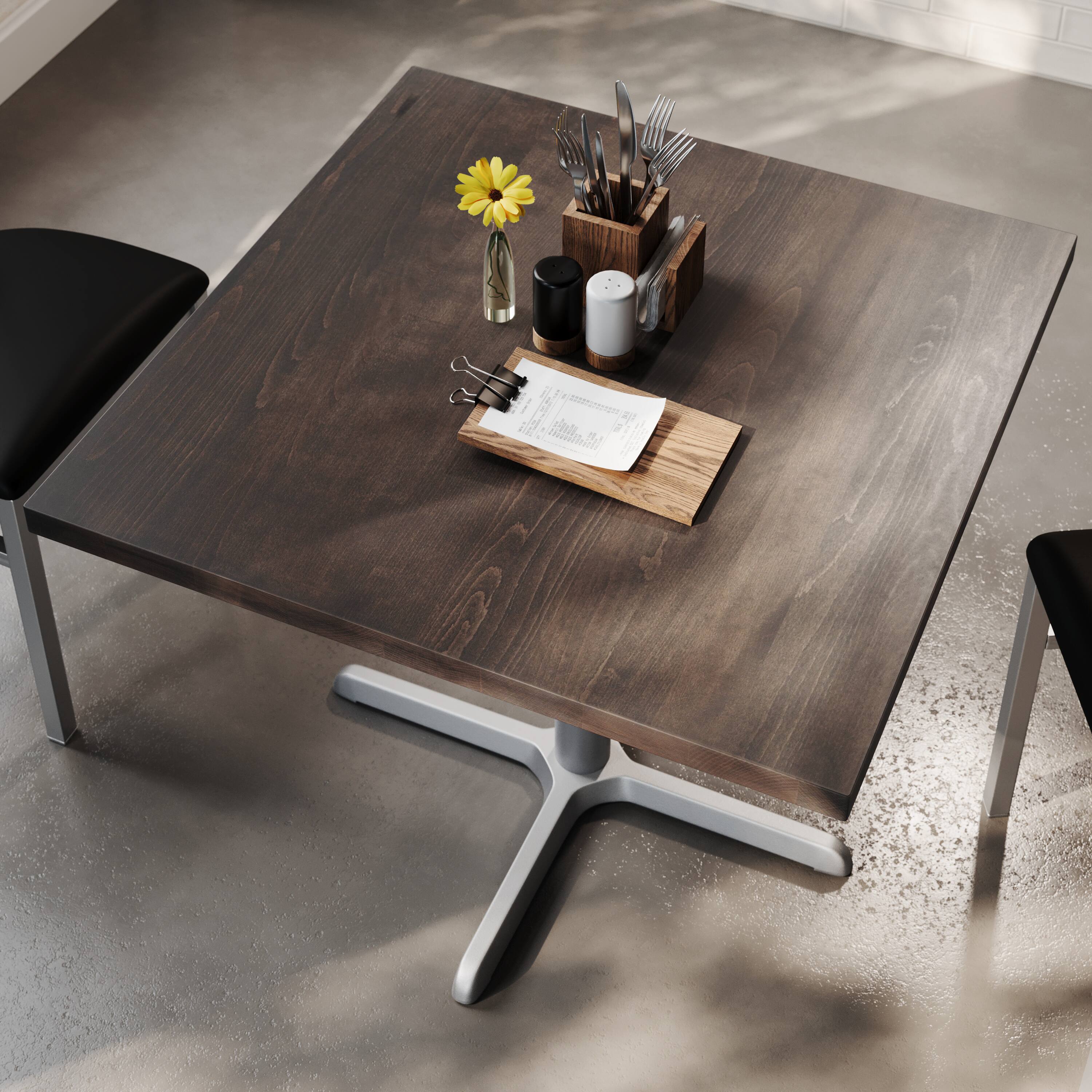 Alt View 3. Flash Furniture - Bennett 36" Square Solid Wood Commercial Indoor Tabletop in Dark Brown with 30" x 30" Dining Height Rust-Resistant Silve - Brown.