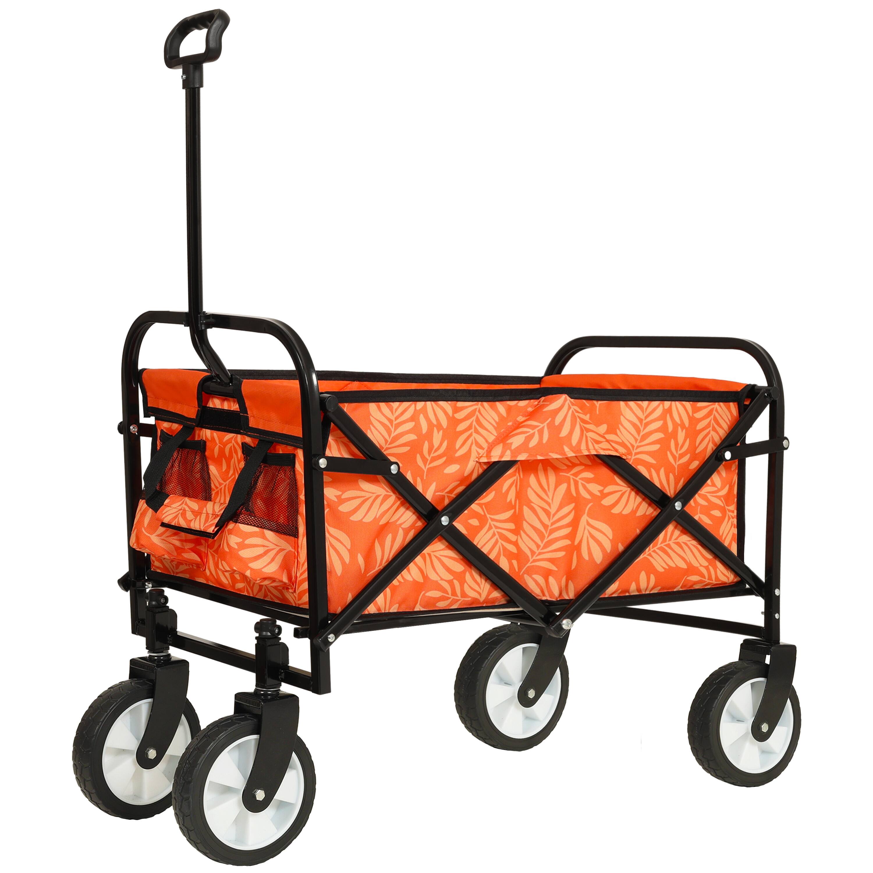 Front. APRILSOUL - Minimeetall Colorful Collapsible Foldable Wagon Cart with strapping system Supports 225lbs orange leaf - Orange.