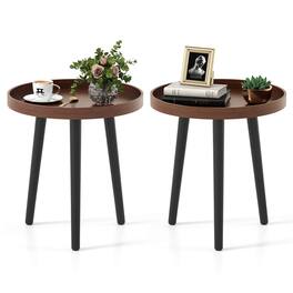 Costway - 2 PCS Round Side Table Sofa Coffee End Accent Table Nightstand Home Furniture - Brown