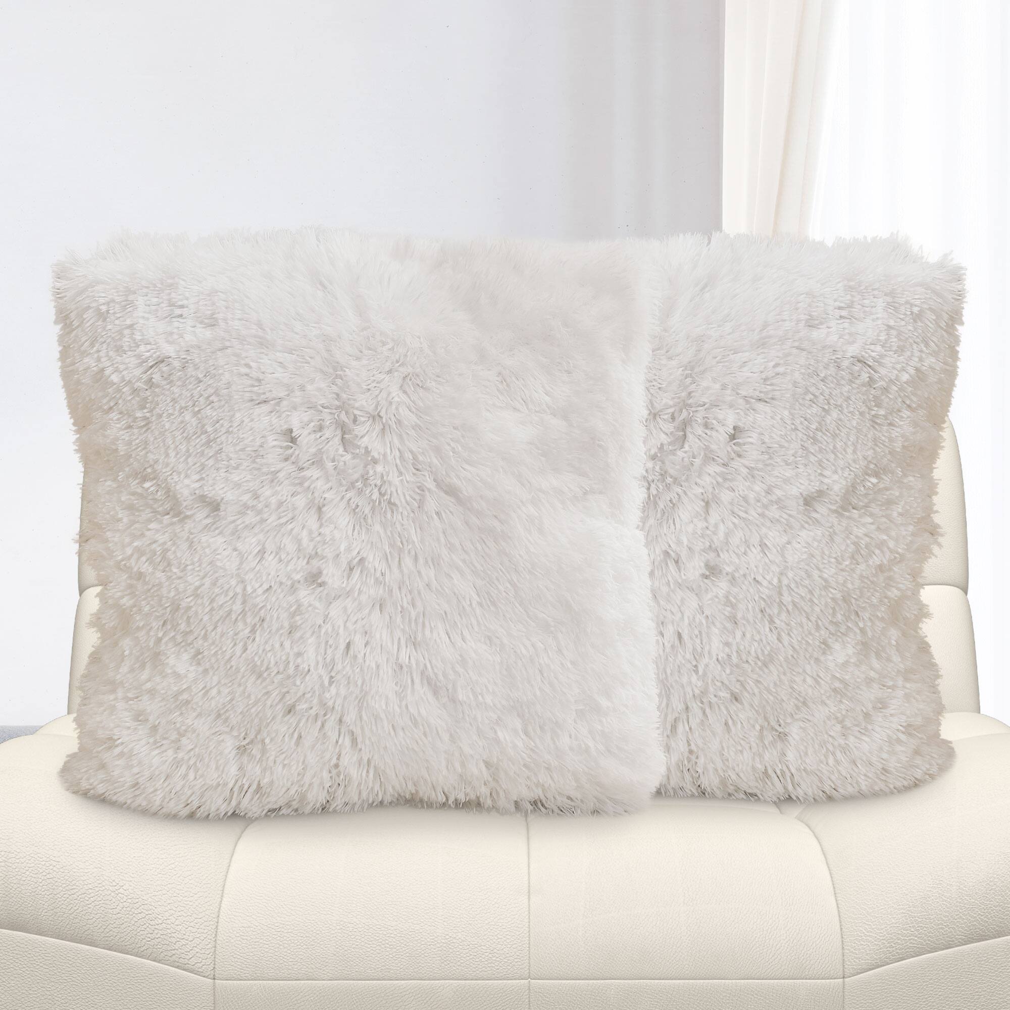 Alt View 1. Cheer Collection - Plush Shaggy Long Hair Faux Fur Accent Throw Pillows with Inserts, 18 x 18-Inch, Set of 2 - White - White.