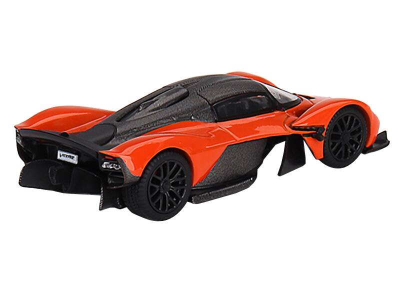 Left. Mini GT - Aston Martin Valkyrie Maximum Orange with Carbon Top Limited Edition to 2640 pieces Worldwide 1/64 - Orange And Carbon.