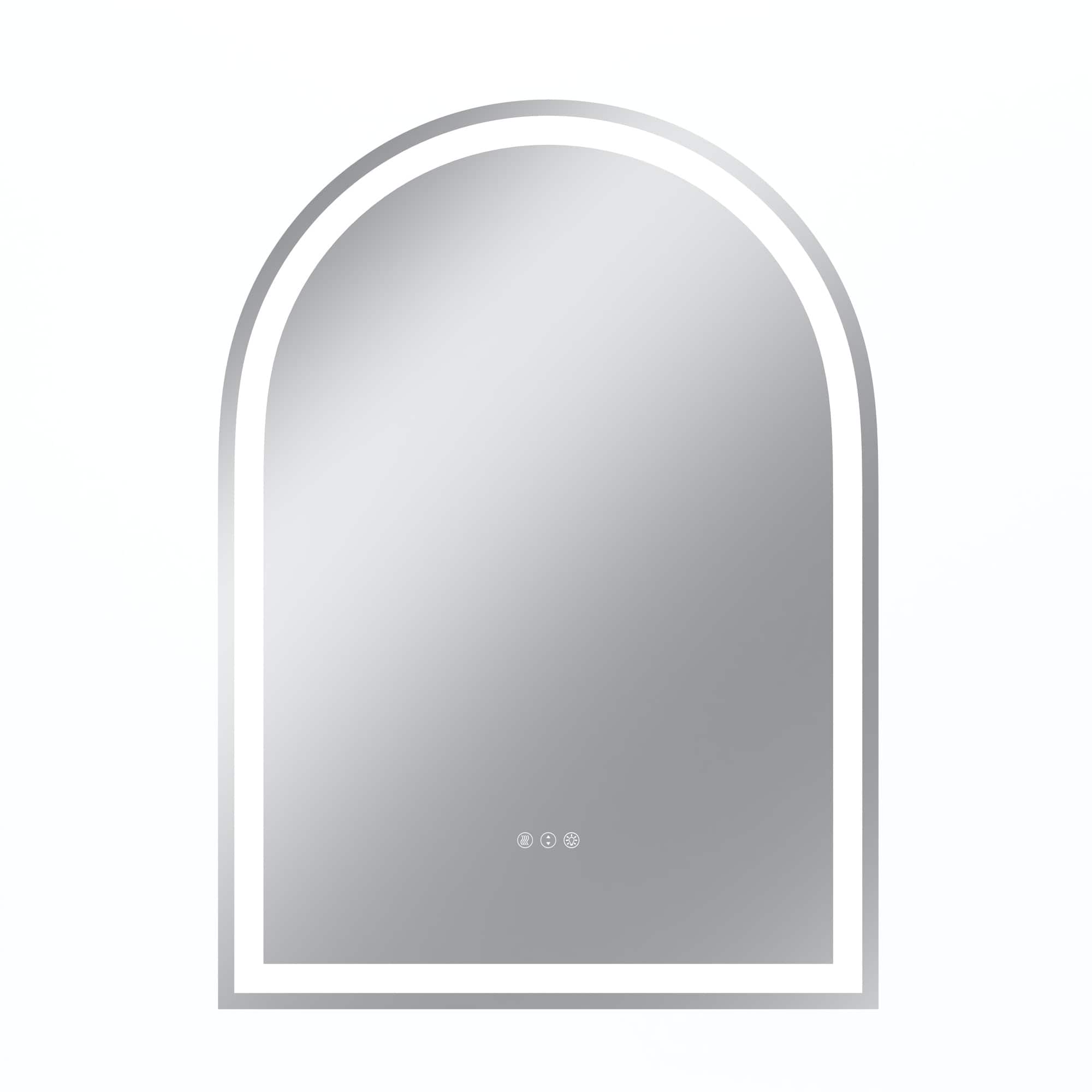 Boyel Living - 32 x 43 in Rectangle Aluminum Frame Arched Mirror with Front Light and Anti-Distortion Glass