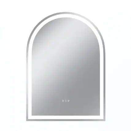 Front. Boyel Living - 32 x 43 in Rectangle Aluminum Frame Arched Mirror with Front Light and Anti-Distortion Glass.