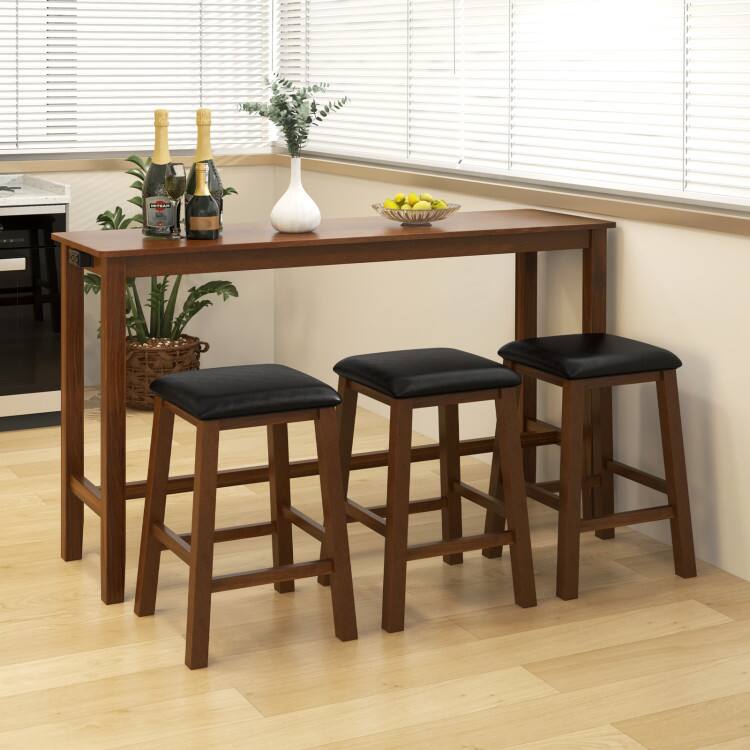 Alt View 1. SlickBlue - 4-Piece Counter-Height Bar Table Set with PVC Leather Upholstered Stools - Walnut, Brown.