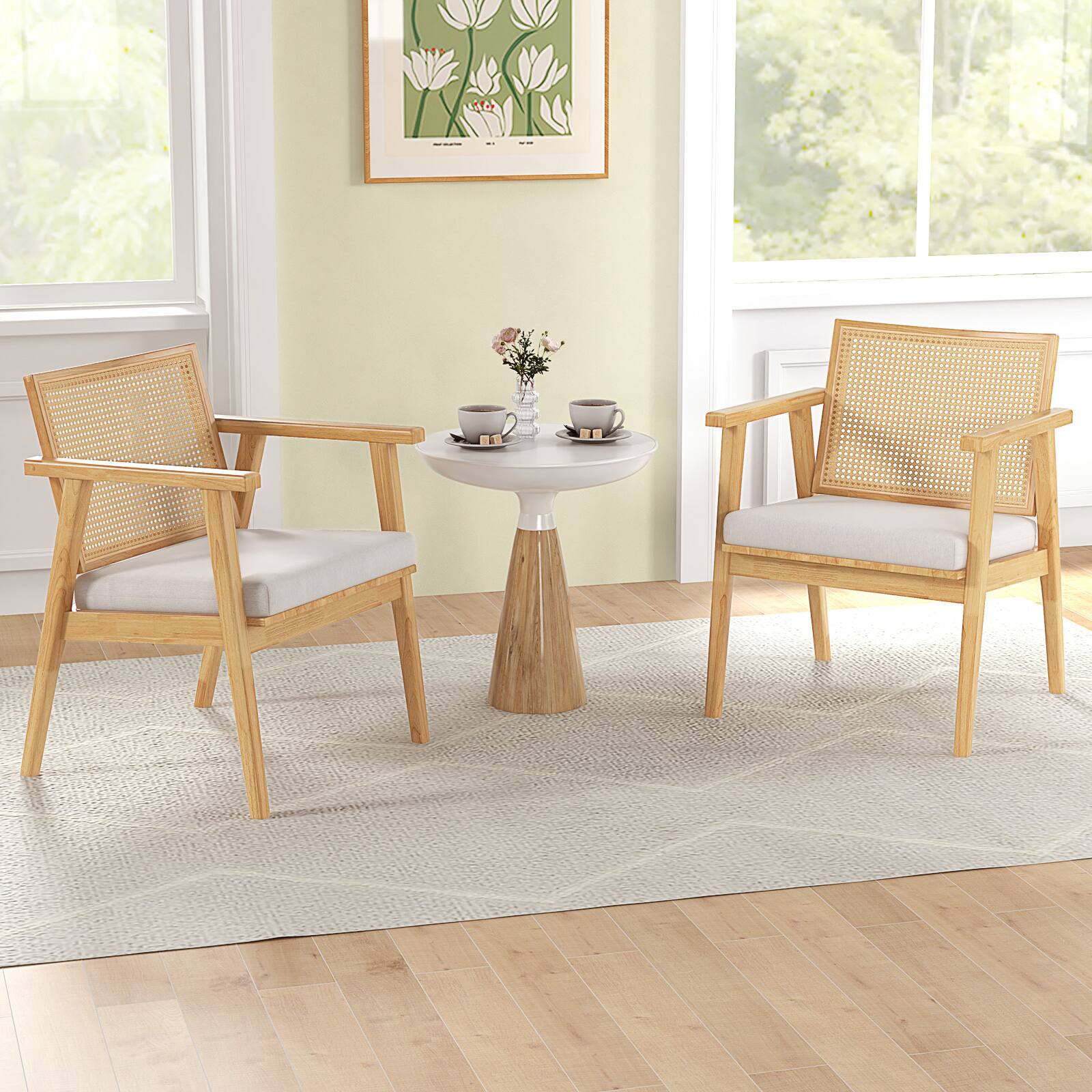 Alt View 1. Ecooso - Set of 2 Mid-Century Modern Accent Chairs with Breathable Rattan Backrest - Natural.