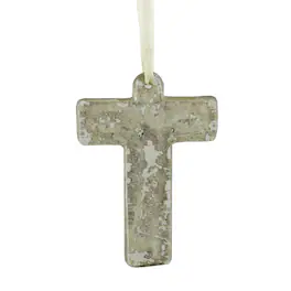 CC Christmas Decor - Speckled Cross Glass Christmas Ornament - 4" - Gray