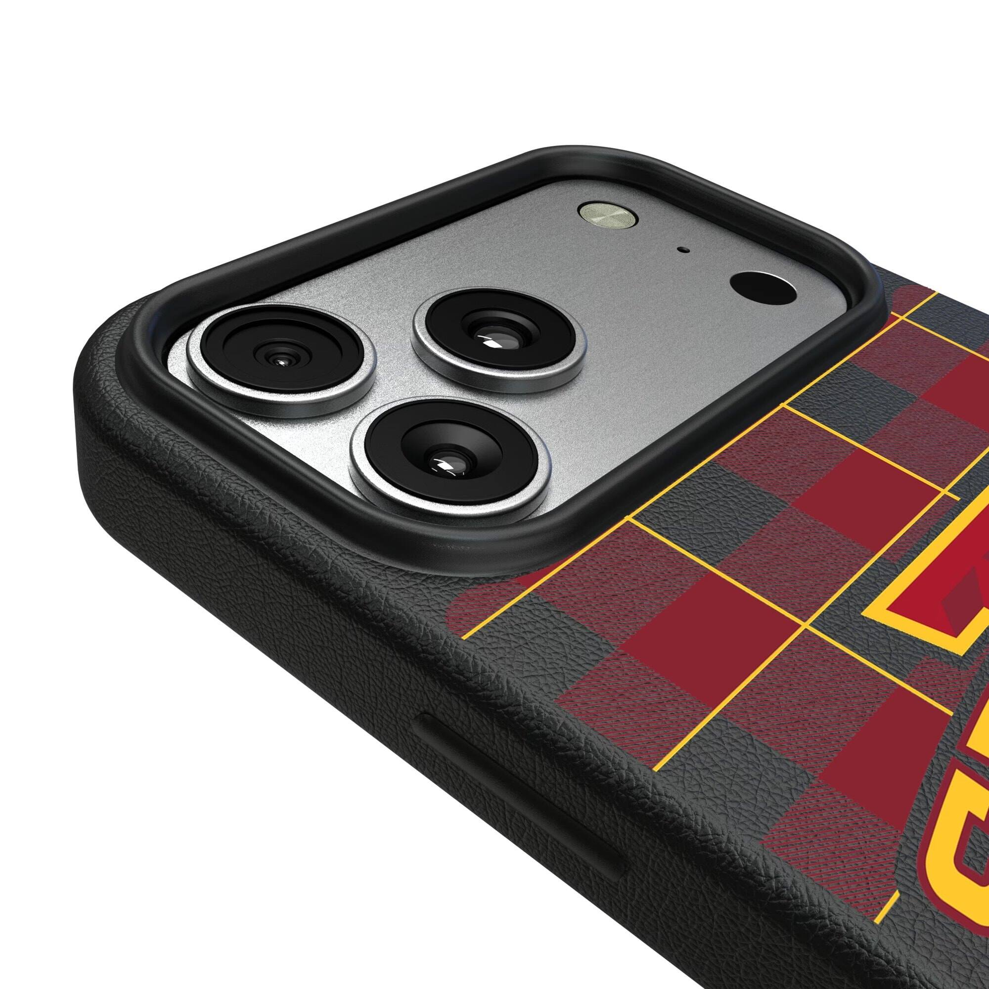 Alt View 2. Keyscaper - Iowa State Cyclones Plaid Magnetic Bump iPhone Case - 15 Plus - Black.