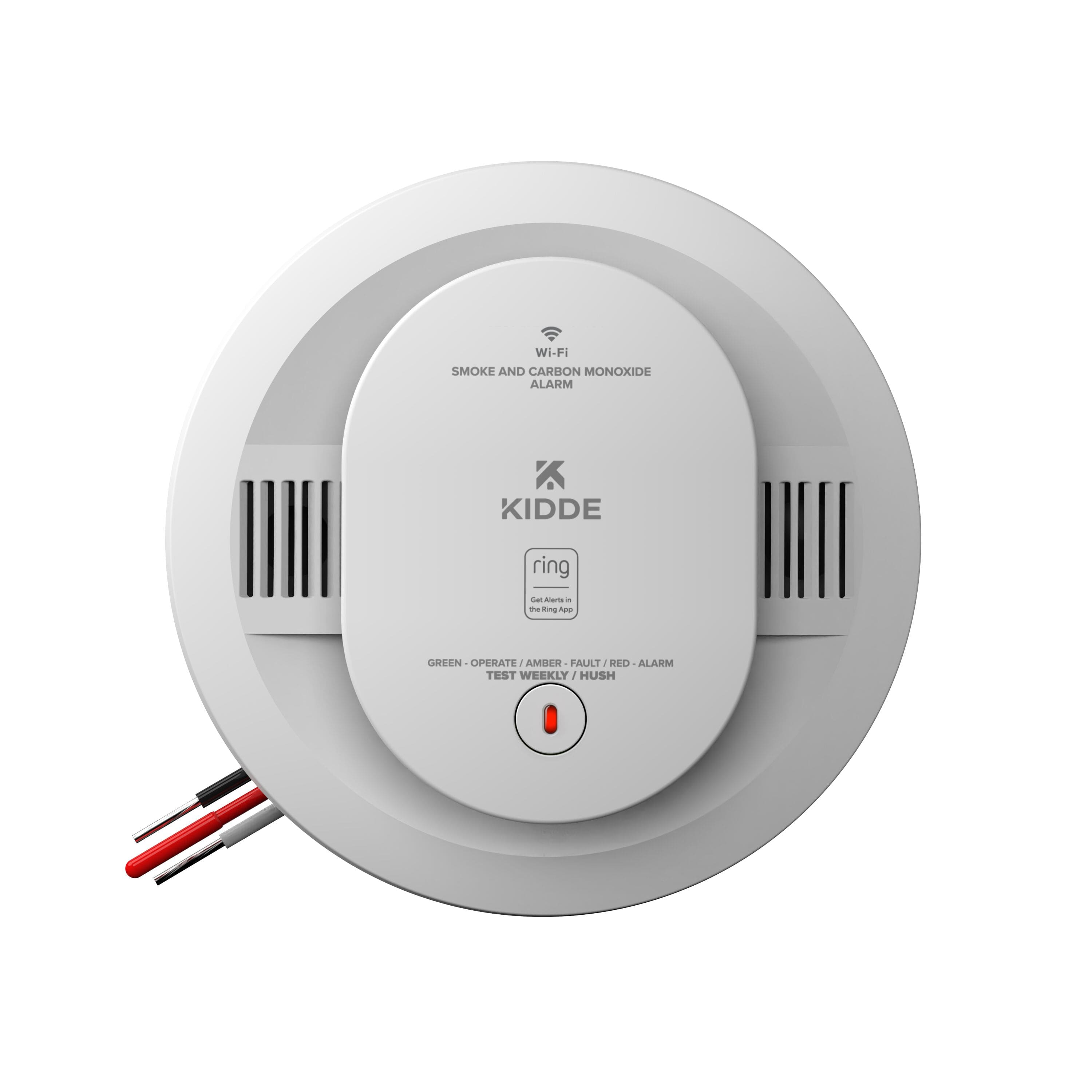 Kidde - Hardwired Ring App Enabled Smart Smoke & Carbon Monoxide Detector, AA Battery Backup, Voice Alerts, Interconnected Alarm - White