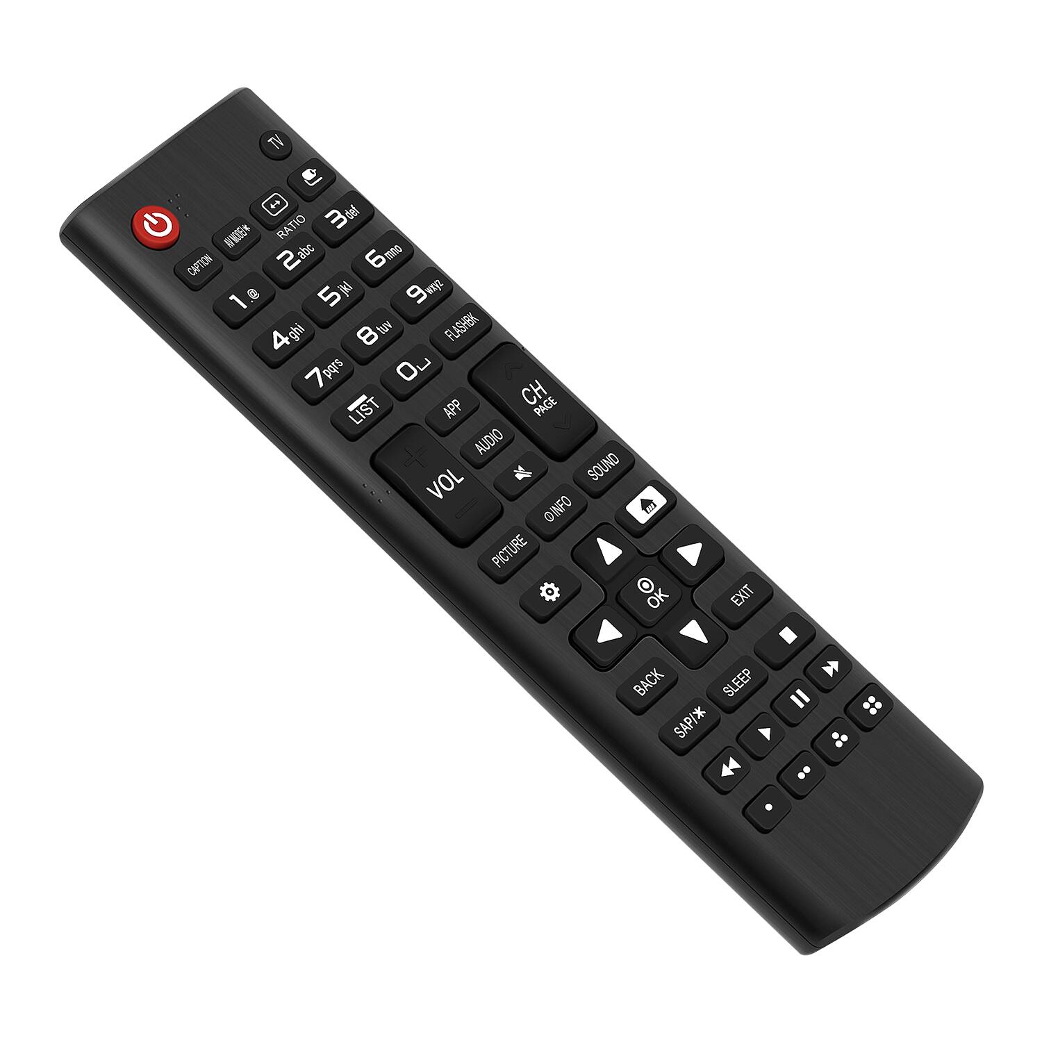 TV + 3t del G WTEN RATIO 2 abc 6 700 CAPTION a 5 x 9 wo 1 4 ghi 8 hv FLASHBK pQrs Ou  7 CH LIST APP PAGE AUDIO SOUND VOL INFO PICTURE OK EXIT BACK SLEEP SAPI*