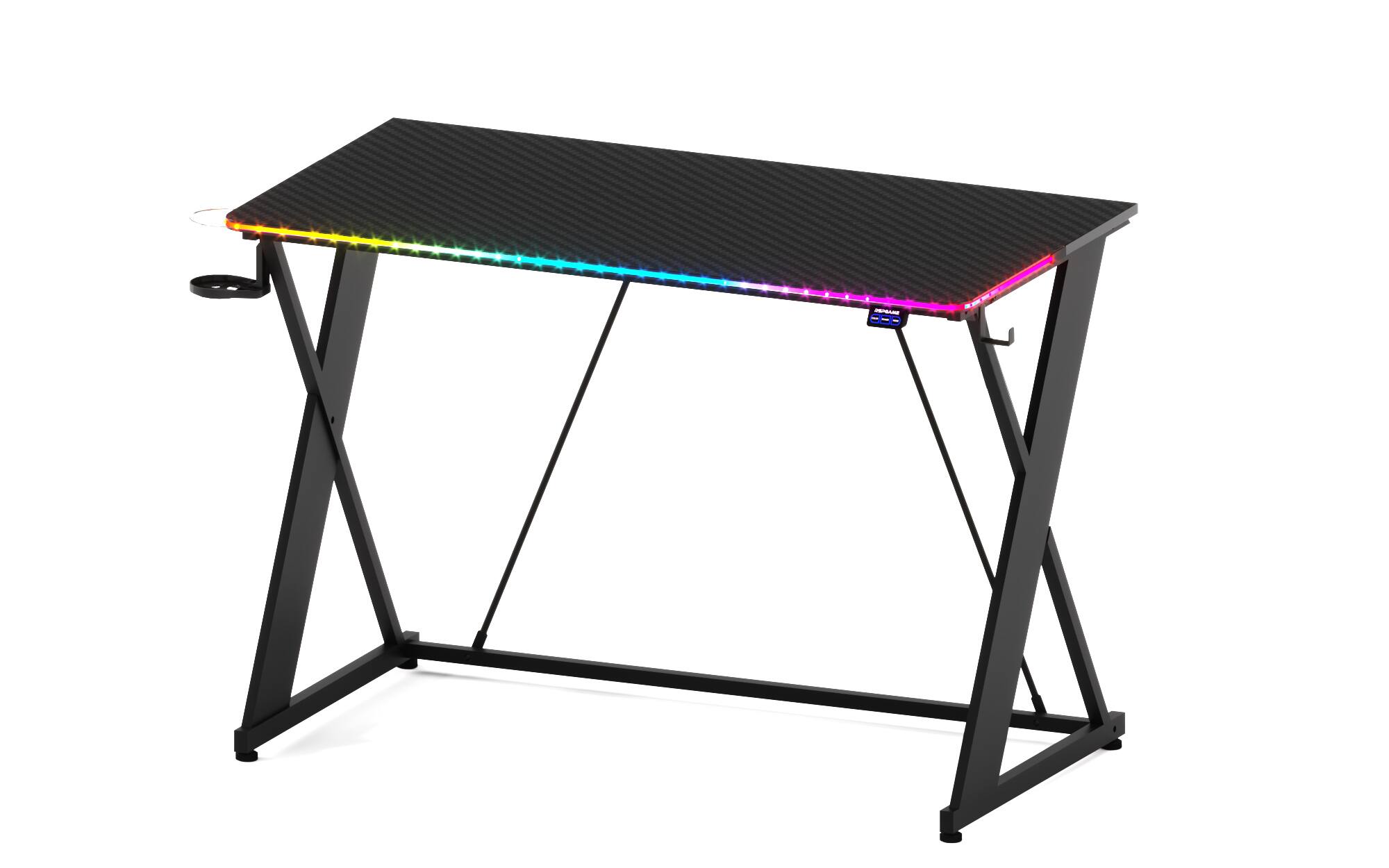 RSPGAME - Gaming Desk with LED Lights, X-Shaped Frame Computer Desk with Hook Cup Holder & Side Bag, Desk Gamer for Home Office - 43'' Black price history on PriceWatchPro