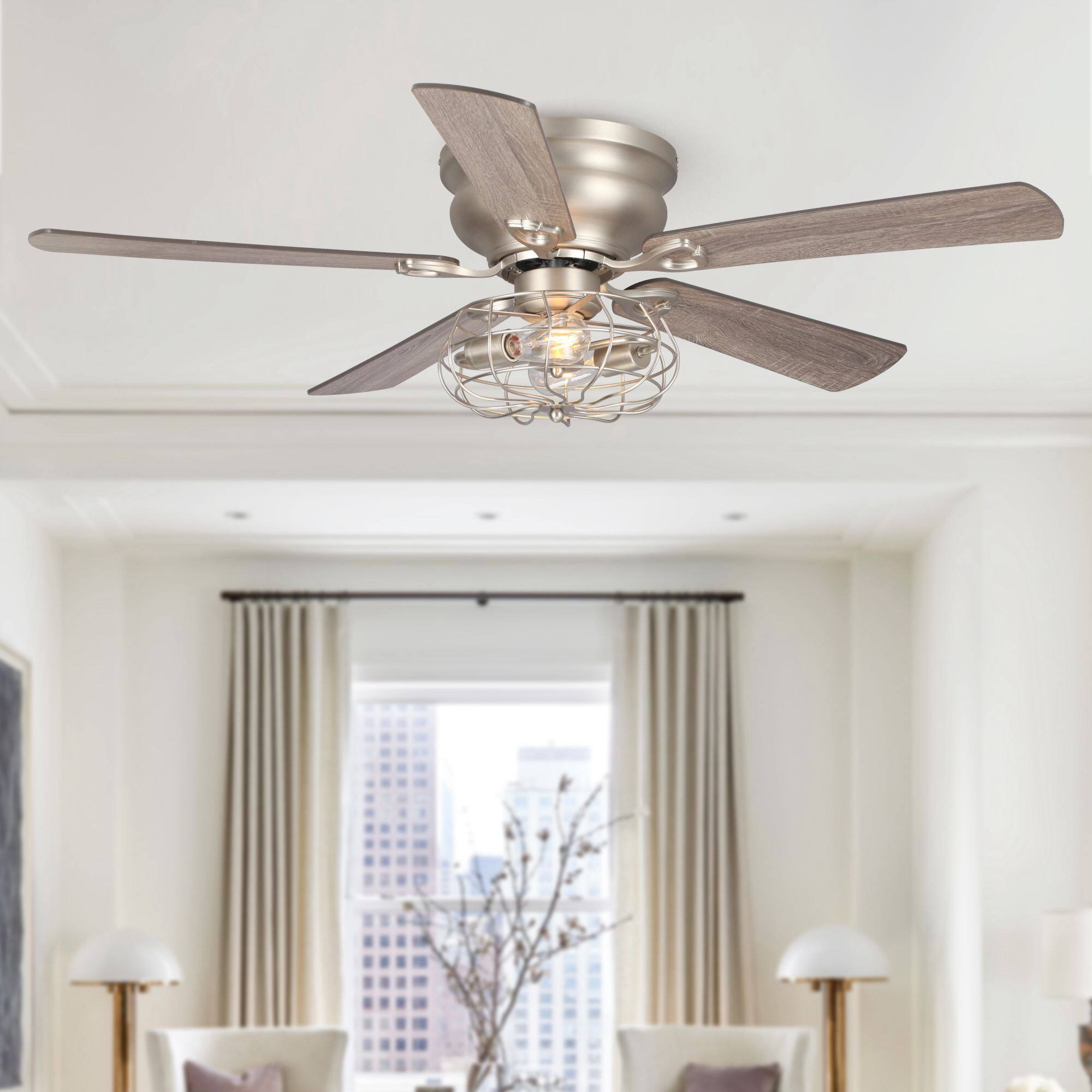 Alt View 2. Parrot Uncle - 48" Industrial Wood Low Profile Ceiling Fan with Light Kit and Remote and 3-Speed Motor - Nickel.