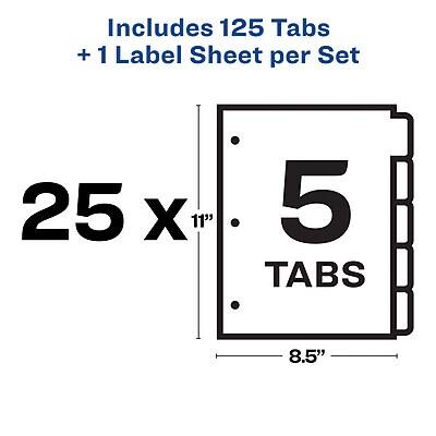 Includes 125 Tabs + 1 Label Sheet per Set

25 x 11" 5 Tabs 8.5"