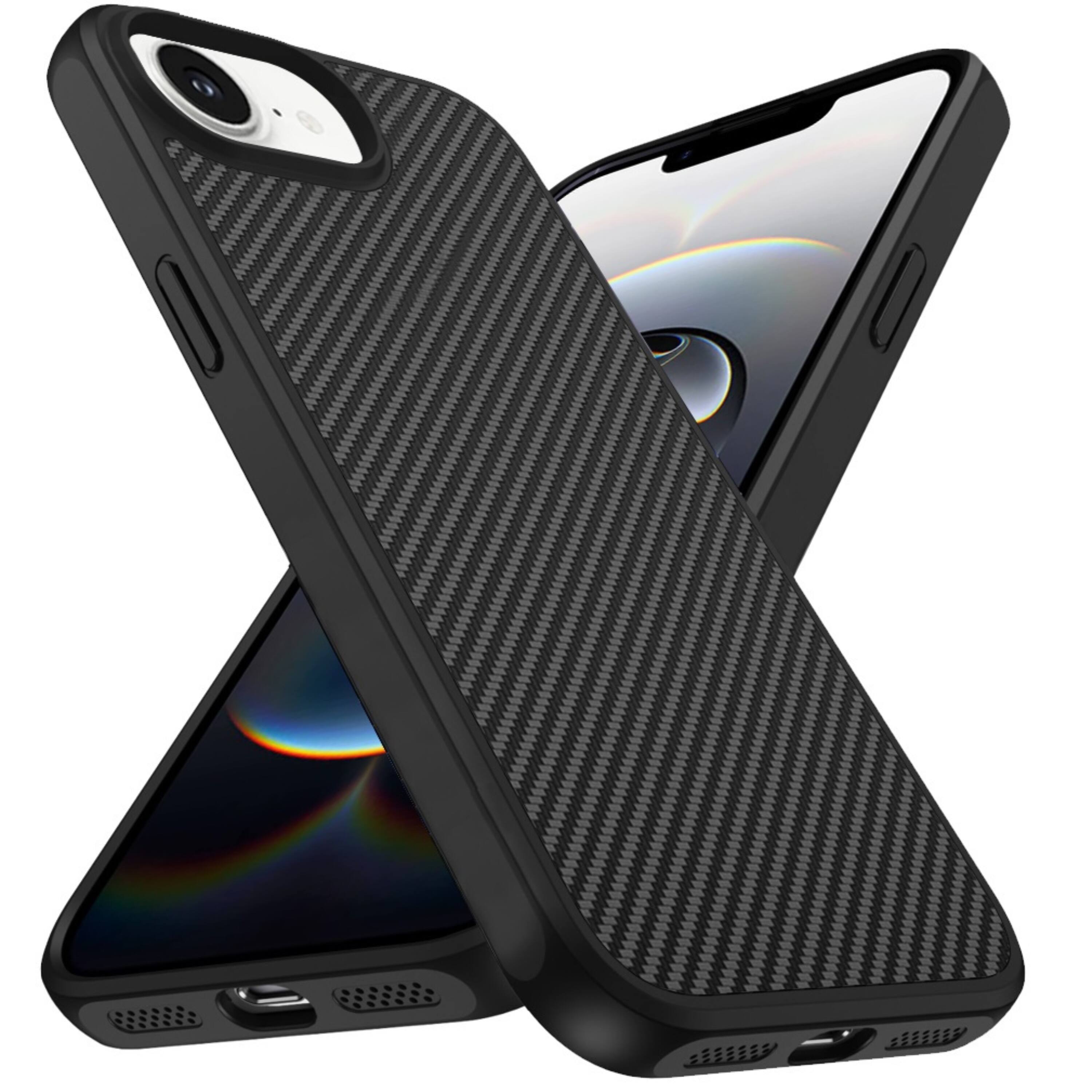 Left. Kitcheniva - Rubberized Carbon Fiber Protective Phone Case For iPhone 16e 17e Navy Blue - Navy.