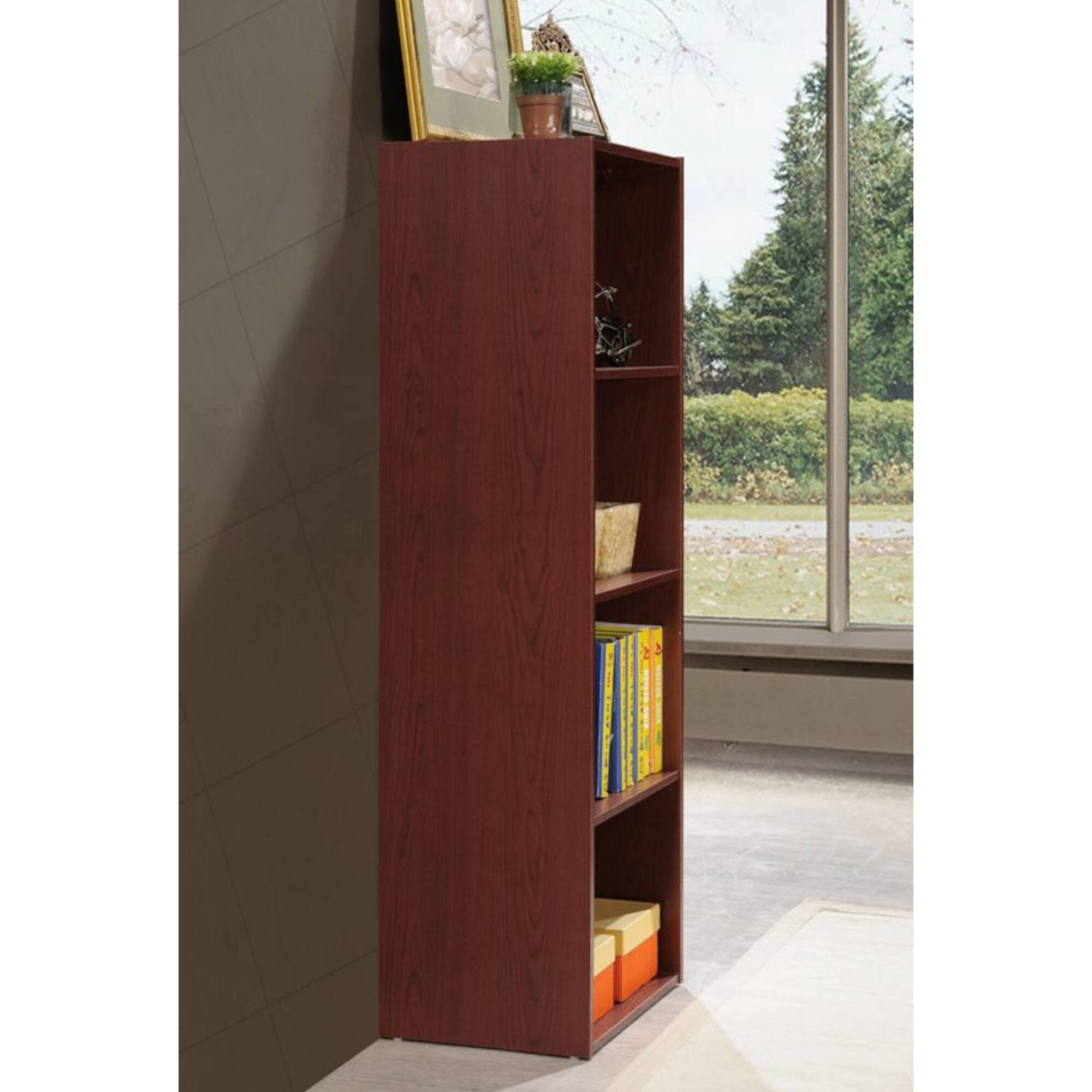 Alt View 2. Hodedah - Hodedah 12 x 16 x 47 Inch 4 Shelf Bookcase and Office Organizer, Mahogany Finish - Mahogany.