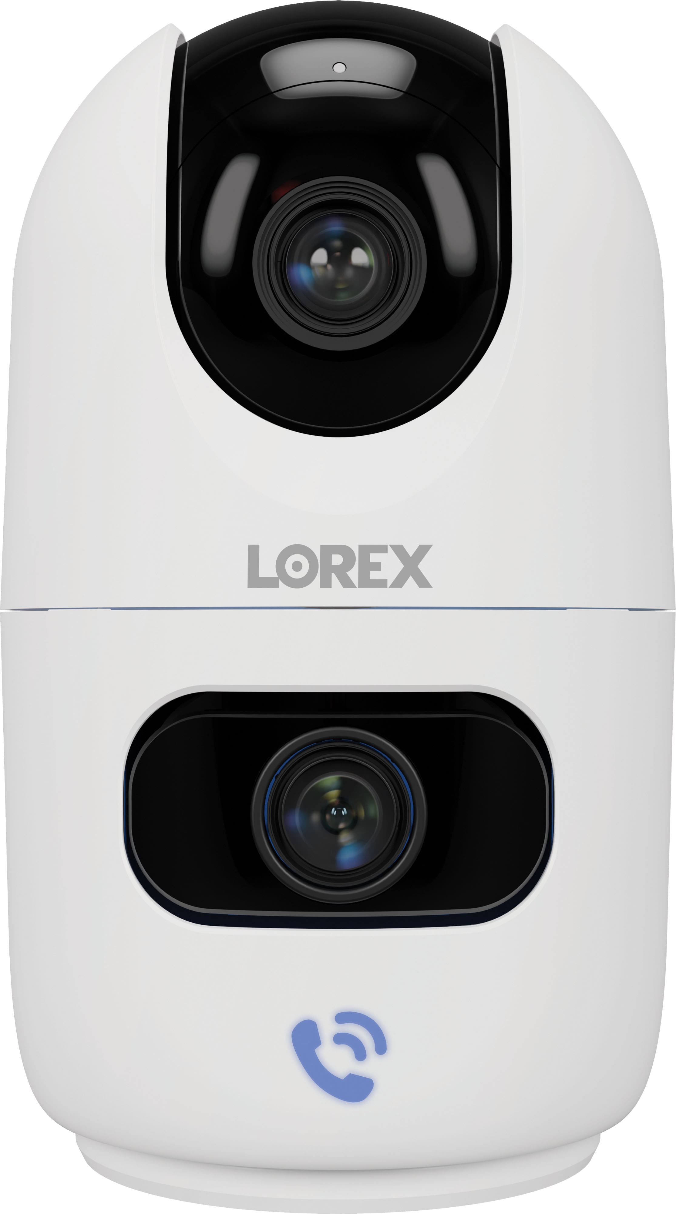 Front. Lorex - 2K Dual-Lens Indoor Pan-Tilt Wireless Camera - White.