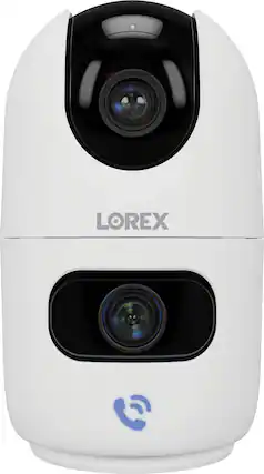 Front. Lorex - 2K Dual-Lens Indoor Pan-Tilt Wireless Camera - White.