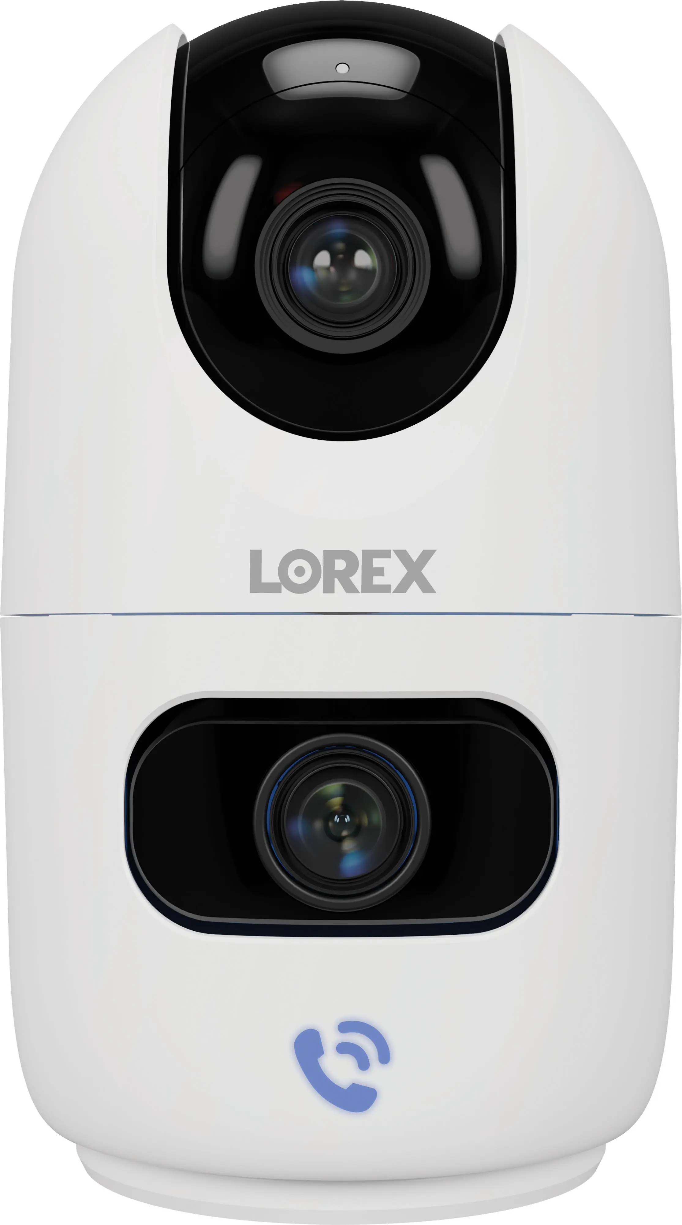 Front. Lorex - 2K Dual-Lens Indoor Pan-Tilt Wireless Camera - White.