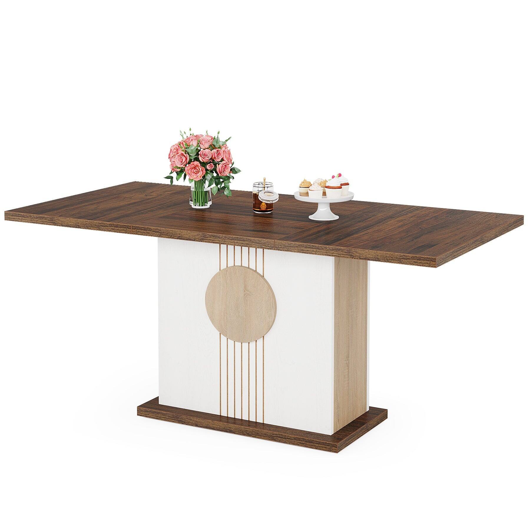 Alt View 4. Tribesigns - Farmhouse Dining Table with Engineered Wood Construction and Easy-Clean Surface for Dining Room - Brown.