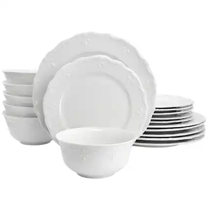 Front. Elama - Elama Henryi 18 Piece Porcelain Dinnerware Set in White - White.