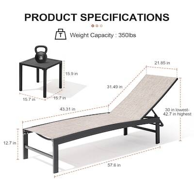 PRODUCT SPECIFICATIONS

Weight Capacity: 350lbs

21.85 in
15.9 in
31.49 in
15.7 in
15.7 in
43.31 in
30 in lowest - 42.7 in highest
12.7 in
57.6 in