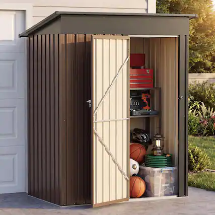 Front. LAUSAINT HOME - 5x3 FT Galvanized Steel Storage Shed Lockable Tool Shed with Air Vent and Sloped Roof for Backyard Patio Garden - Brown.