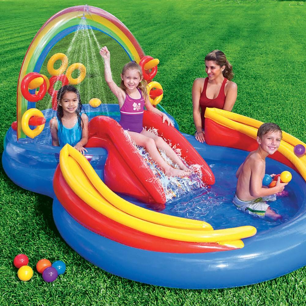 Alt View 2. Intex - Intex 9.75ft x 6.33ft x 53in Inflatable Rainbow Play Pool and Ocean Play Pool.