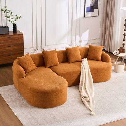 Front. Anysun - L-Shape Chenille Sectional Sofa - Curved Chaise, Modular Boneless Design, 30D High-Density Foam, Sleeper for Living Room - Orange.