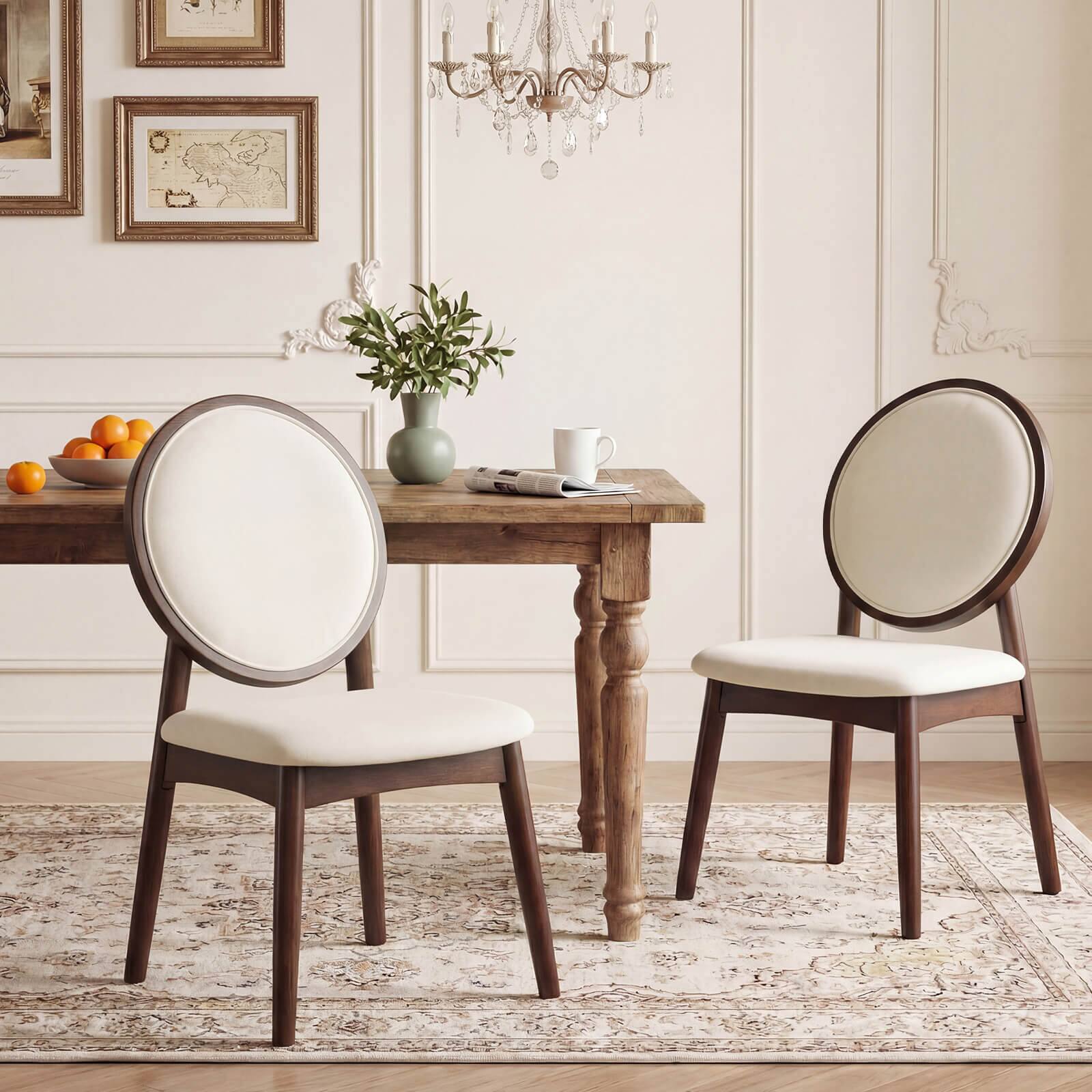 Alt View 3. Costway - Costway Dining Chairs Set of 4, Upholstered Linen Fabric Side Chairs with Round Backrest - Beige.