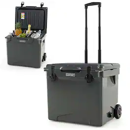 Costway - 42 Qt Portable Cooler Roto Molded Ice Chest Insulated 5-7 Days with wheels Handle - Charcoal