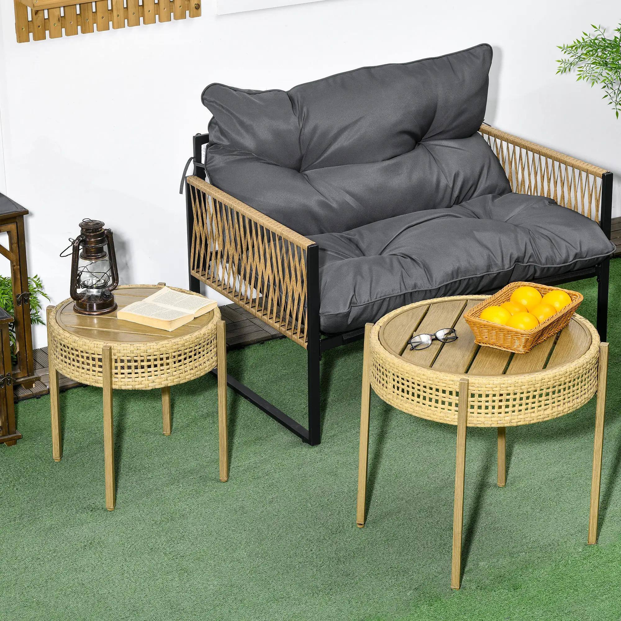 Left. Resenkos - Resenkos Wicker Patio Table Set, Solid Steel Frame, Wood Grain-Inspired Coating, Brown - Brown.